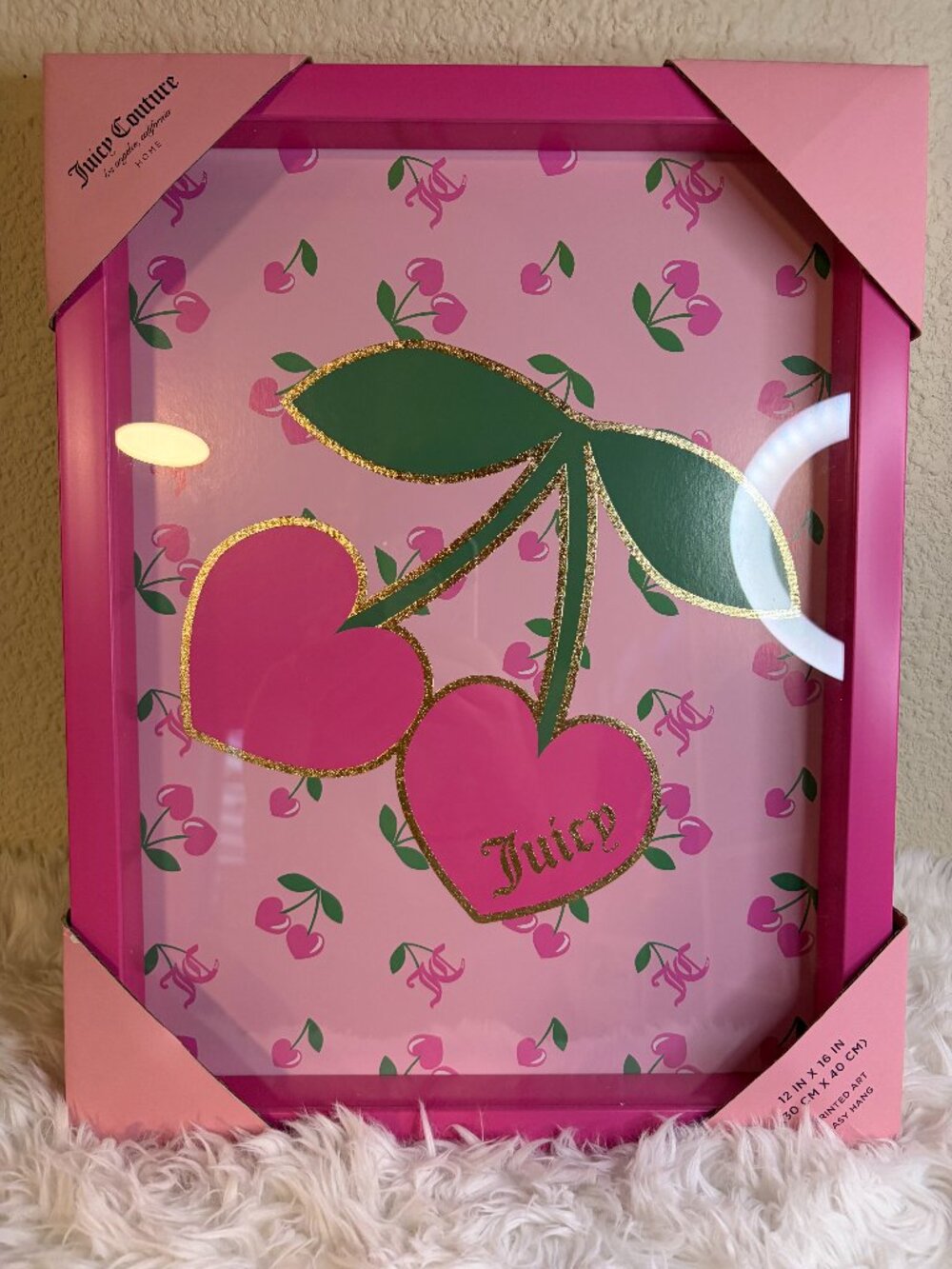 Juicy Couture Cherry Wall Art Pink Framed Print 12x16 Home Decor NWT